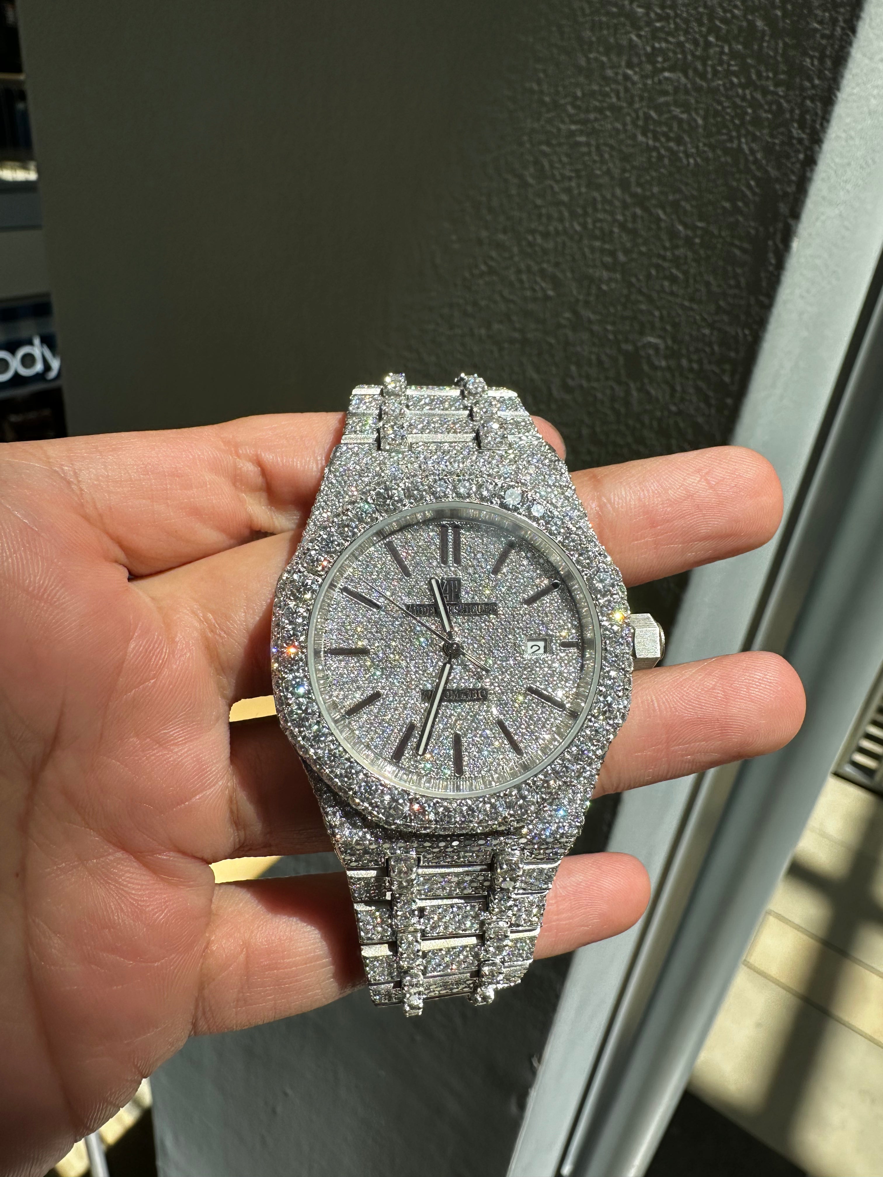 AP Automatic Movement 41mm 26 Carat Moissanite Watch fully bussdown