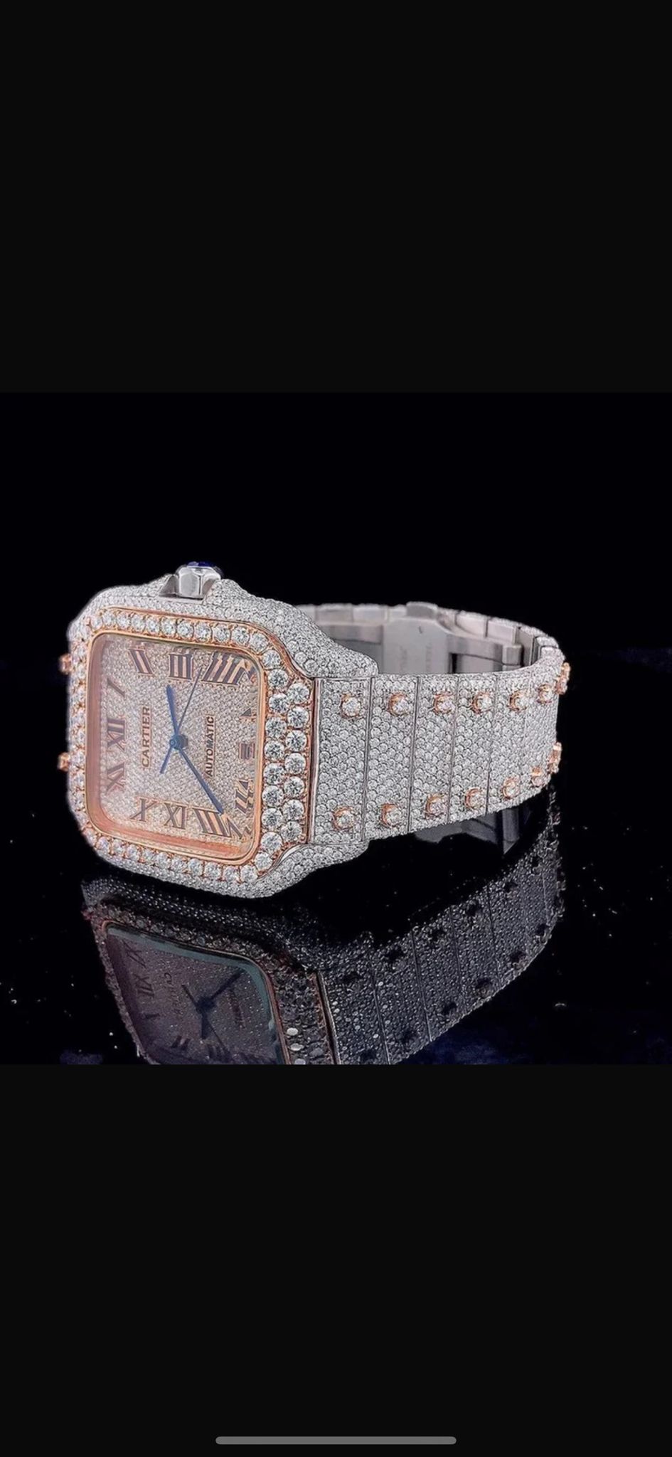Cartier ETA Swiss Stainless Steel 41mm 26 Carat Moissanite Watch