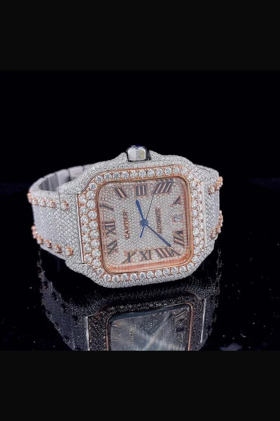 Cartier ETA Swiss Stainless Steel 41mm 26 Carat Moissanite Watch