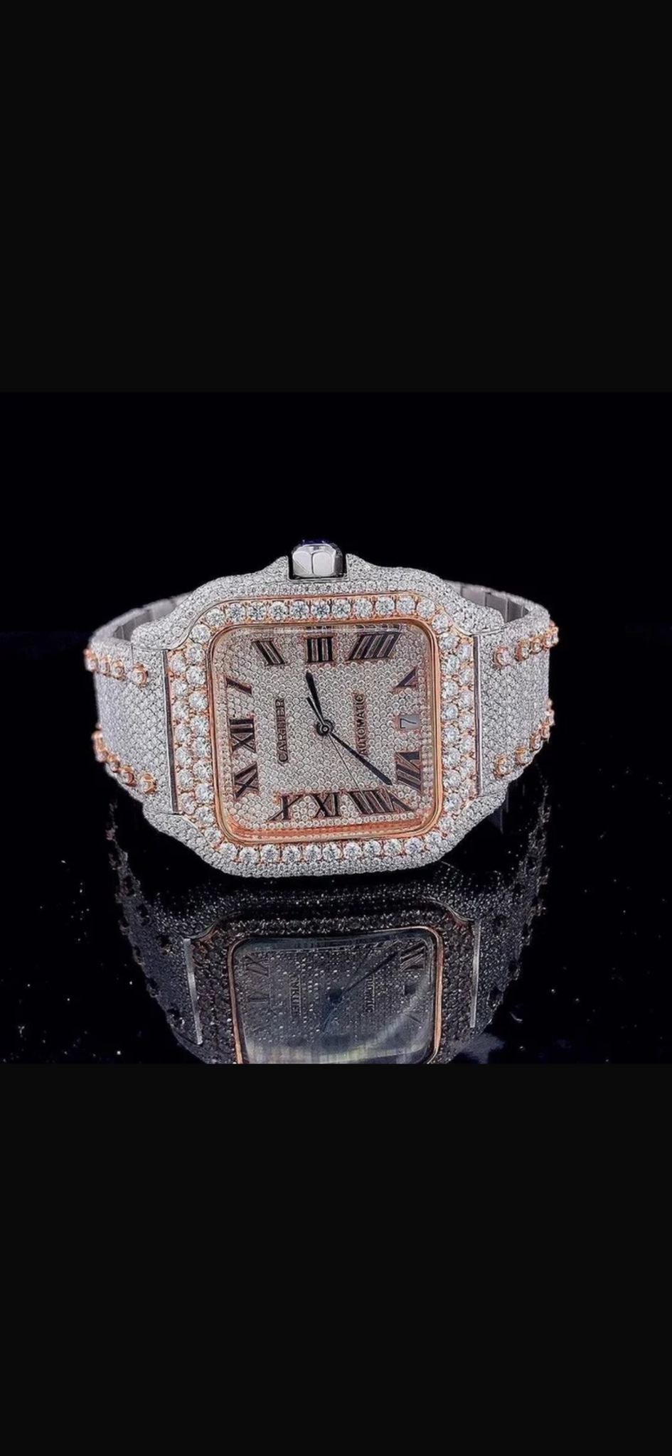 Cartier ETA Swiss Stainless Steel 41mm 26 Carat Moissanite Watch