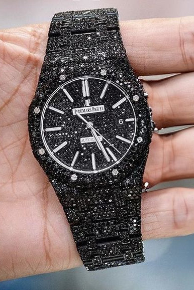 Stainless Steel Automatic Movement 41mm 26 Carat Moissanite Watch fully bussdown