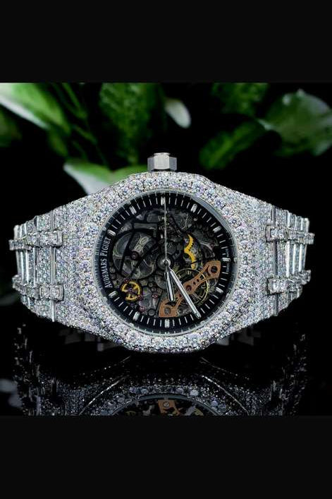 Stainless Steel Automatic Movement 41mm 26 Carat Moissanite Watch fully bussdown
