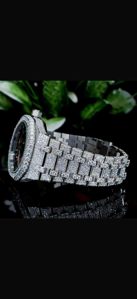 Stainless Steel Automatic Movement 41mm 26 Carat Moissanite Watch fully bussdown