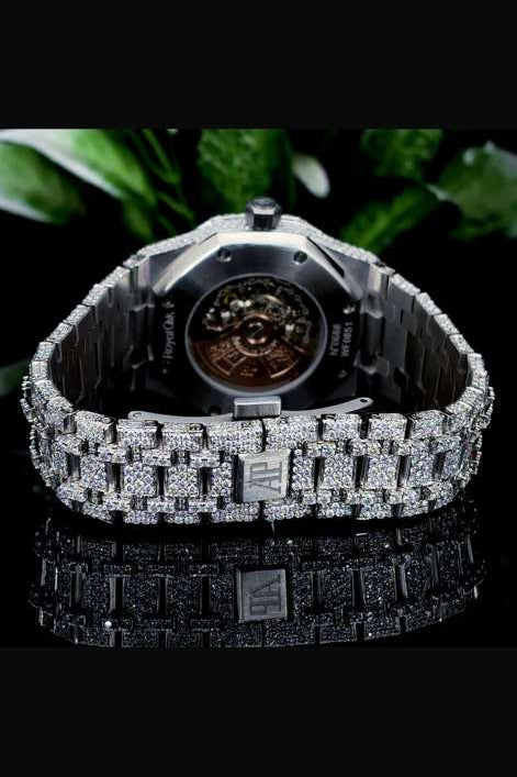Stainless Steel Automatic Movement 41mm 26 Carat Moissanite Watch fully bussdown